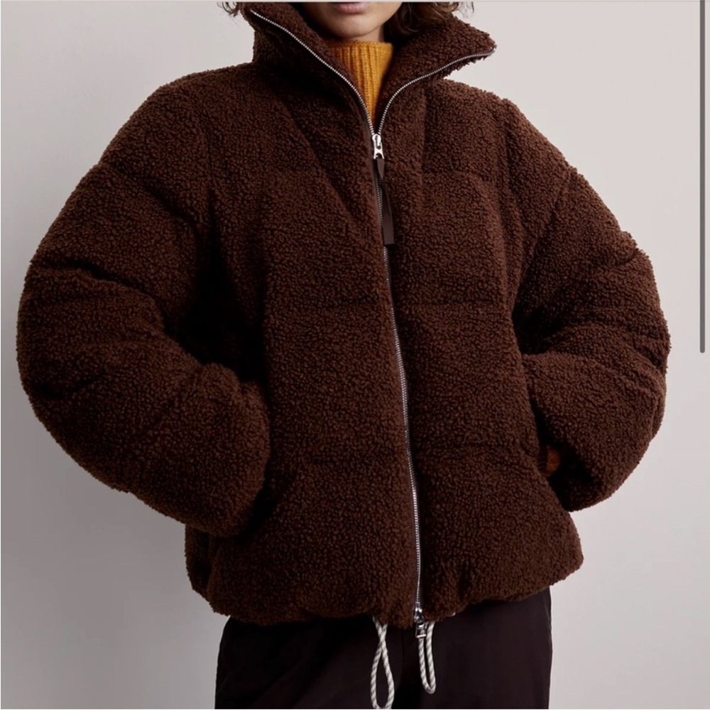 Varley Brown Sherpa Puffer Jacket Fleece Teddy Coat XXS